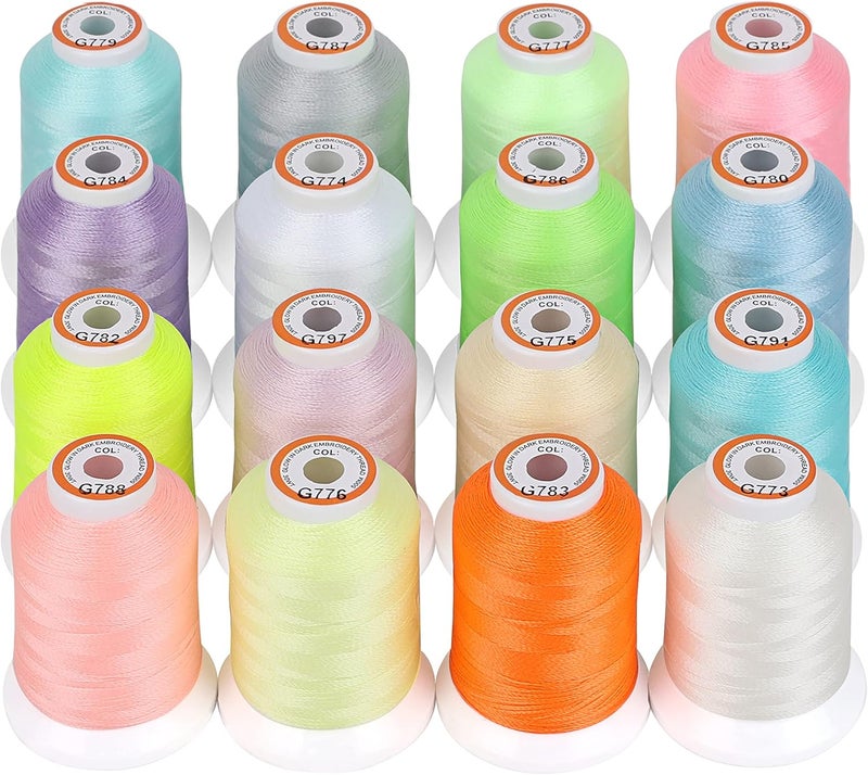 New brothread 16 Colors Luminary Glow in The Dark Embroidery Machine Thread Kit 30WT 500M(550Y) Each Spool for Embroidery, Quilting, Sewing - Image 2